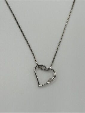 Sterling Silver Heart Pendant Necklace with Single Accent Stone - White